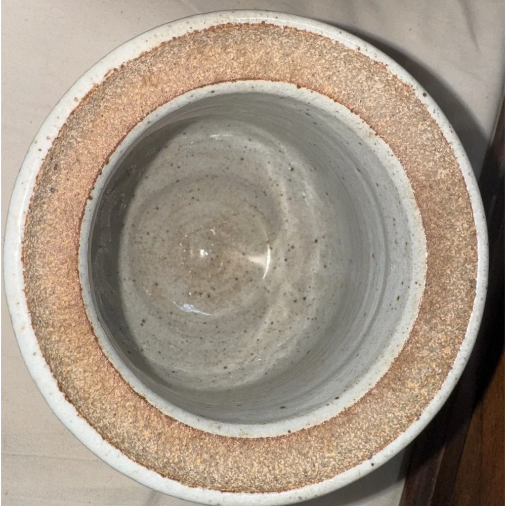 Hand Made Pottery Salsa Bowl signed Blue Gray‎ Brown 4.25